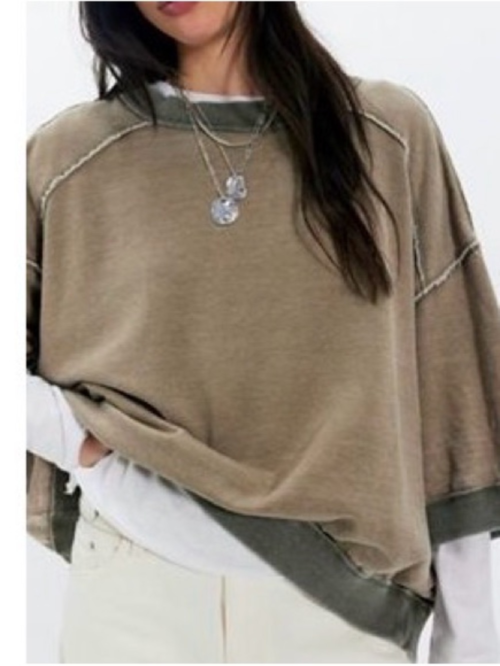 We The Free Relaxed Boxy Crewneck Sweater in Taupe, Size L